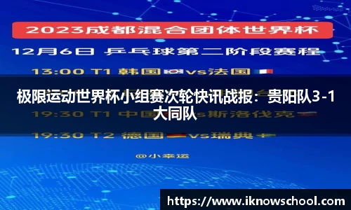 极限运动世界杯小组赛次轮快讯战报：贵阳队3-1大同队